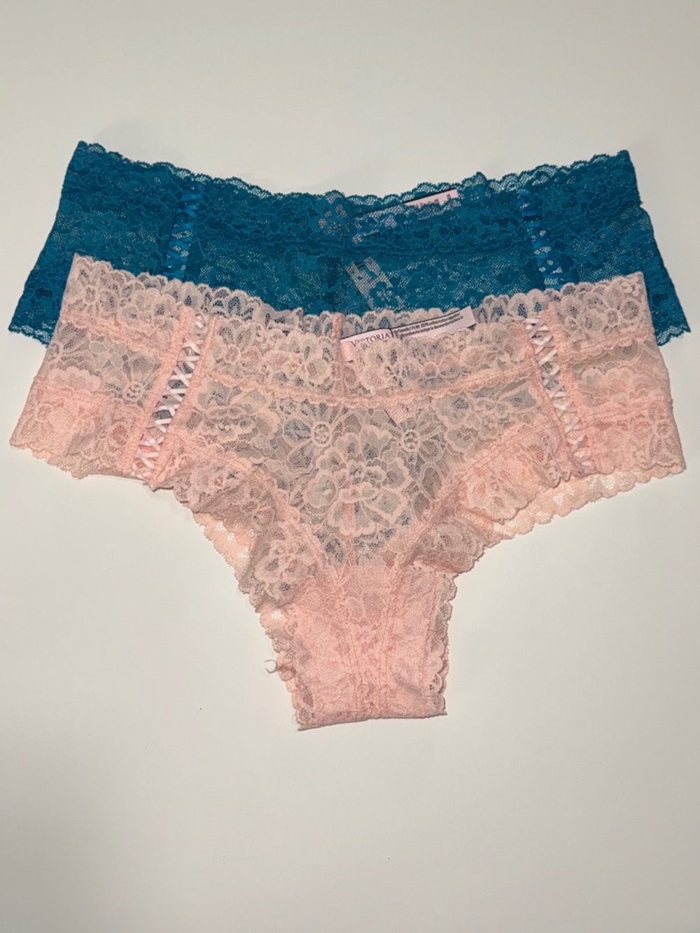 Victoria's Secret Lace Hipster Set - Teal & Light Pink
